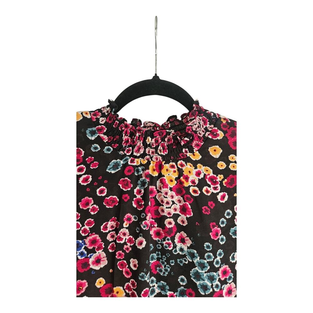 Adrienne Vittadini Womens L Blouse Floral Pullover Smocked Neck L/S - Picture 3 of 11